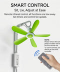 TusaMer Portable Ceiling Fan with Remote, 16.5 Inch USB Hanging Fan with 5 Soft Blades in Green with remote control, wall-mounted.