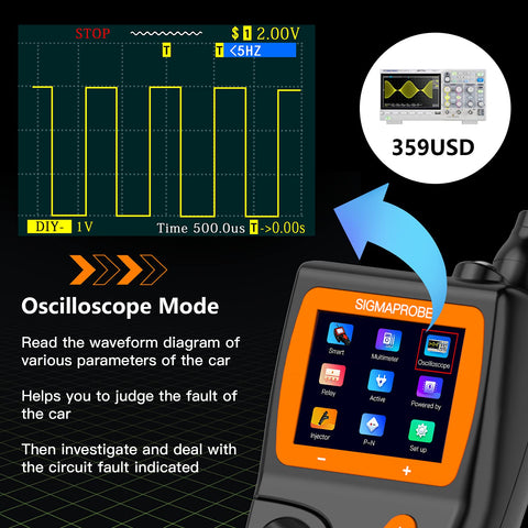 Power Circuit Tester Probe Kit Pro Grade For Automotive Use With Oscilloscope Mode display screen and waveform analysis