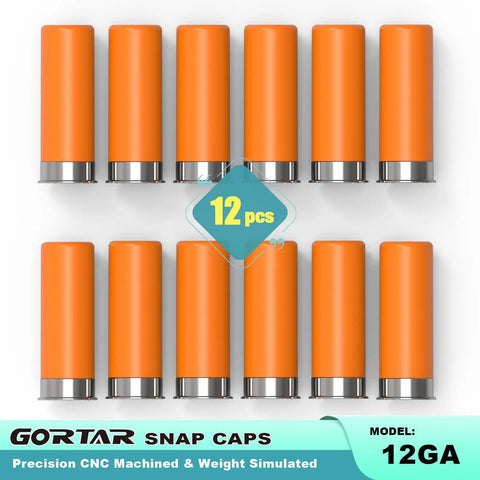 12 Gauge Snap Caps Training Rounds Set For Safe Loading And Dry Fire Practice, 12 pieces shown from top view