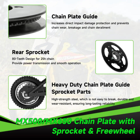 Rear Sprocket Freewheel Chain Plate Guide Assembly For Razor MX650 MX500 SX500 RSF650 Dirt Bikes With 25H 132-Link Drive Chain