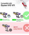 Diagram showing compatibility of upgraded metal trigger with V10 V11 SV12 SV14 vacuum cleaner models, highlighting non-compatible models.