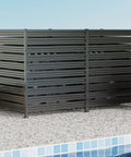 Three-Panel 42-Inch High Outdoor Privacy Fence For AC Units And Trash Cans - Black Metal Panels By Pool