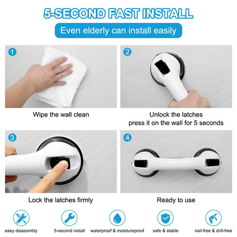 Two Pack Senior Shower Grab Bars With Strong Suction Cups Non Slip Bath Handles For Elderly And Handicap 12 Inch Safety Support Handle Wall Mounted For Tub And Shower