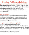 Troubleshooting guide for 2 Pack 1.5W LED Cooker Range Hood Bulbs with common problems and solutions.
