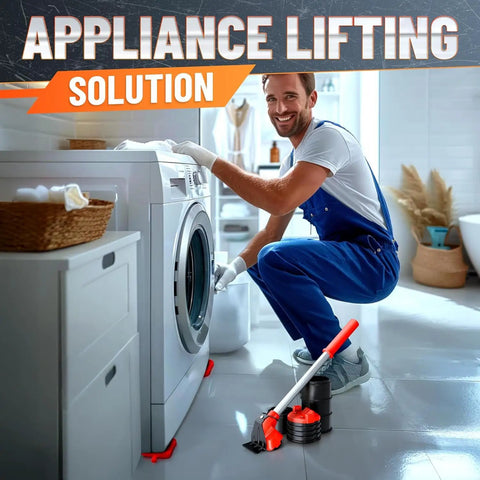 Person using Heavy Duty Furniture Mover Kit With Wheels Appliance Lifter And Sliders That Lift Up To 660 Lbs with a washer