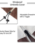 Close-up of drawstring toggles and zipper on Beefy Heavy Duty 600D Oxford Patio Umbrella Cover Waterproof Fits 7 To 10 Feet