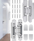 180 Degree Concealed Hidden Door Hinges Heavy Duty Zinc Alloy Invisible Pivot Hardware with screws and covers.