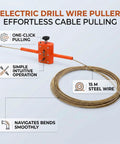 Asixxsix Automatic Drill Powered Wire Puller And Cable Rope Feeder With Forty-Nine Point Two Foot Steel Line Adapter with 15m steel wire for efficient cable pulling.