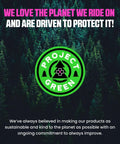 Environmental conservation message with 'Project Green' logo amidst forest backdrop emphasizing sustainability commitment.