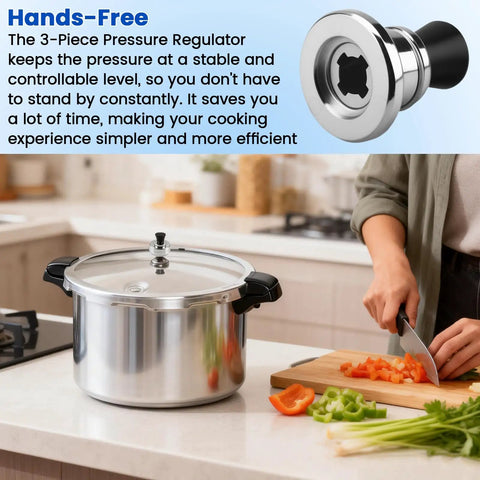 Three Piece Adjustable Pressure Regulator Kit For Canners And Pressure Cookers, 5 10 15 Lb Settings, kitchen counter scene