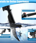 6HP 4-Stroke Outboard Motor for small boats, 140cc short shaft with tiller and throttle control handle, air-cooled engine details.