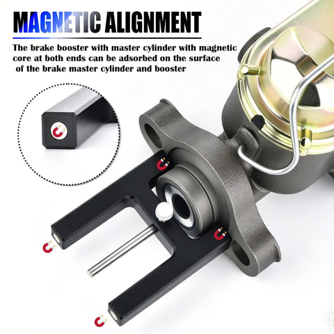 Close-up of Shop Grade Aluminum Brake Booster Adjustment Tool With Strong Magnet And Precision Push Rod Distance Gauge for alignment.