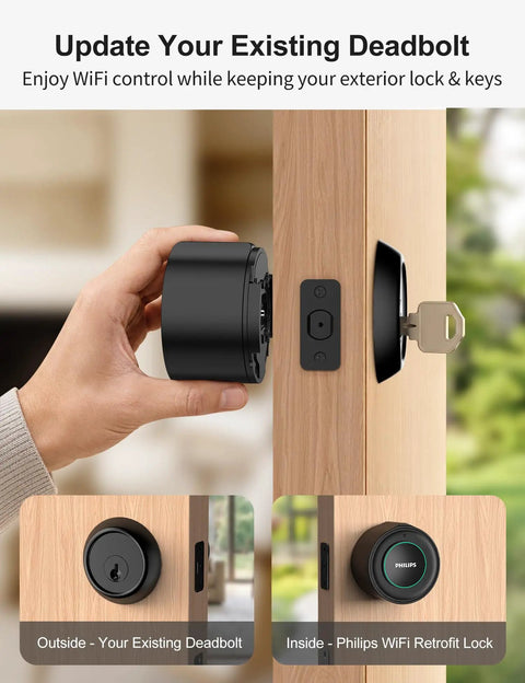 WiFi Smart Retrofit Lock Smoothly Upgrades Your Trusty Deadbolt By Swapping Just The Interior Knob Built In App Remote Access And Voice Control Deliver Chill Keyless Freedom And Zero Fuss Auto Lock Features Matte Black For Solid Home Safety