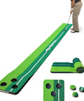 Man using Indoor Putting Green Kit With Foldable 8 Foot Mat For Home Office Practice, Realistic True Roll Surface With Upslope.