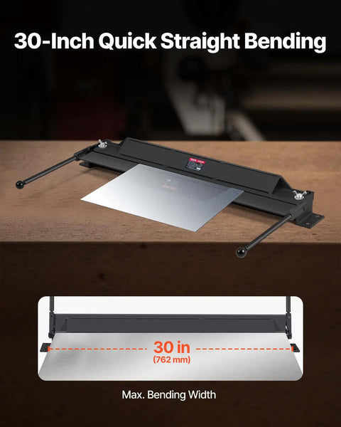Box And Pan Brake 30 Inch Sheet Metal Bender For 18 Gauge Steel 0 To 135 Degree Adjustable with sheet positioned for bending