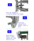 PVC Inclined Wall Conveyor Belt With Adjustable Speed For Industrial Transport, Desktop Conveyor Machine details showing handwheel adjustment, castors, and motor.