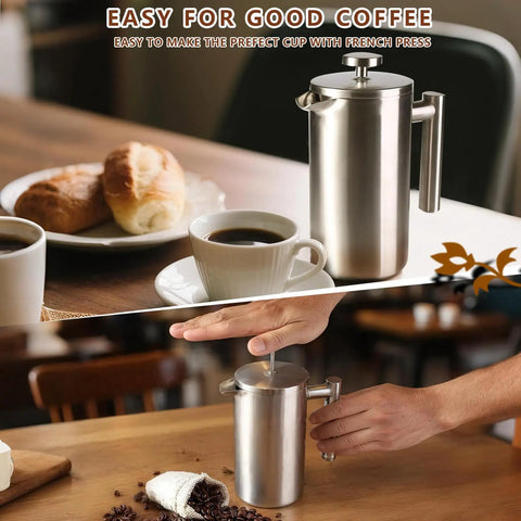 34 Oz Double Wall Stainless Steel French Press Coffee Maker With Insulated Brew System 1 Liter Capacity Serves 4 To 8 Cups