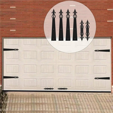 Top Shelf Garage Door Hardware Kit With Heavy Duty Handles And Smart Hinges For Dead Smooth Silent Operation And Rock Solid Steel Build That Works Flawlessly With Any Door Frame Style, featuring decorative black hardware.