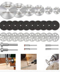 Heavy Duty Rotary Tool Cutting Wheel Set Including Diamond And Resin Blades For Crushing Through Glass Metal Wood Brick Without Breaking A Sweat Built Like Tanks For Hella Durability - 26 piece assortment of HSS, diamond, and resin blades.