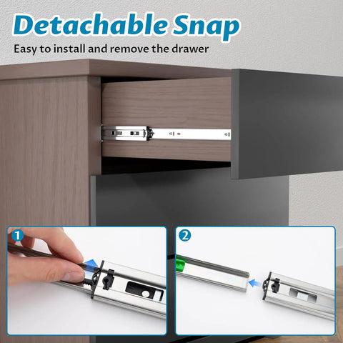 Detachable Snap feature shown on 18 Inch Soft Close Drawer Slides Featuring Adjustable Tension Side Mount Full Extension Runners.