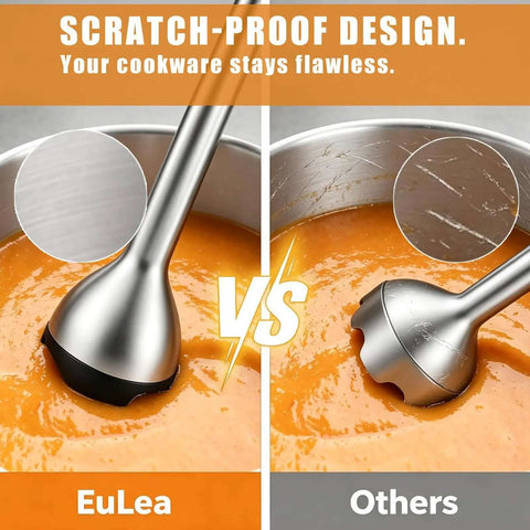Comparison of scratch-proof designs in immersion blenders, showcasing the Badass 1200W Immersion Blender With Five Adjustable Speed Settings And Rock Solid Build Quality For Silky Smooth Purees Chunky Salsas And Serious Kitchen Hustle.