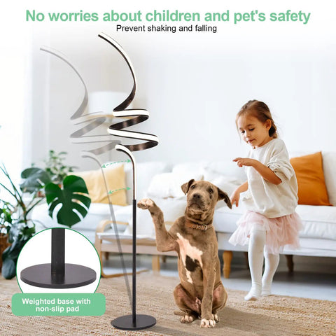Tall LED Floor Lamp With Remote And Foot Switch, 58 Inch Standing Light next to child and dog in living room
