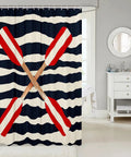 Rowing Oar Ocean Shower Curtain With Navy Blue Geometric Stripes 72x72 Inches Waterproof Polyester Bath Decor For Kids Boys Girls