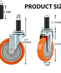 5 Inch Heavy Duty Expanding Stem Swivel Caster Wheels Universal Fit For Stainless Steel Prep Tables dimensions and design with orange wheels