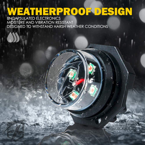Hideaway Strobe Lights Kit With 4 High Output White Amber LEDs, weatherproof design, raindrops on lens