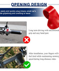 Road Ready Motorcycle Cruise Control Throttle Assist Lever Fits Seven Eight Inch Handles Universal No Sweat Roll Gear For Scooters And Electric Bikes Crafted From Hecka Sturdy Abs Plastic, red design, showing installation on motorcycle grip.