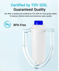 Barista-Grade Replacement Water Filter For DeLonghi Coffee Machines DLS C002 shown with TÜV SÜD certification and BPA-Free badge