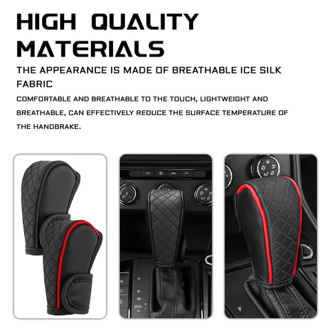 Solid Kick Upgrade For Your Ride Using This Clean Black Leather Car Gear Shift Knob Cover showing breathable fabric design.