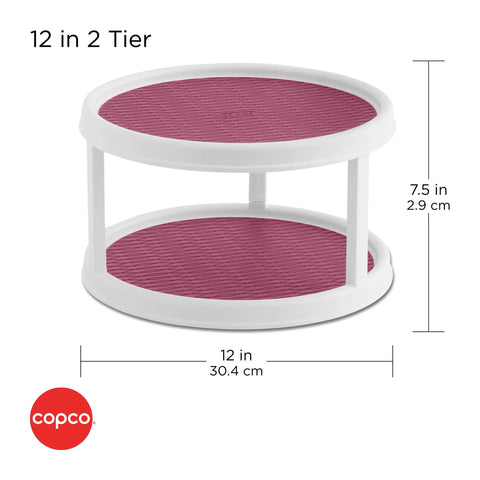 Non Skid 2 Tier Pantry Cabinet Lazy Susan Turntable 12 Inch White Purple for kitchen cabinets, counters, fridge and more.