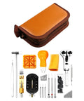 Watch Repair Tool Kit With Case For Strap Adjustment And Link Pin Removal, Spring Bar Tools And Carrying Bag displayed with tools