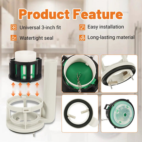 All In One 3 Inch Flush Valve Repair Kit For Most One Piece Toilets With Universal Fit Includes Drain Valve G One Half Inch Adjustable Fill Valve Flush Handle Lever And Gasket