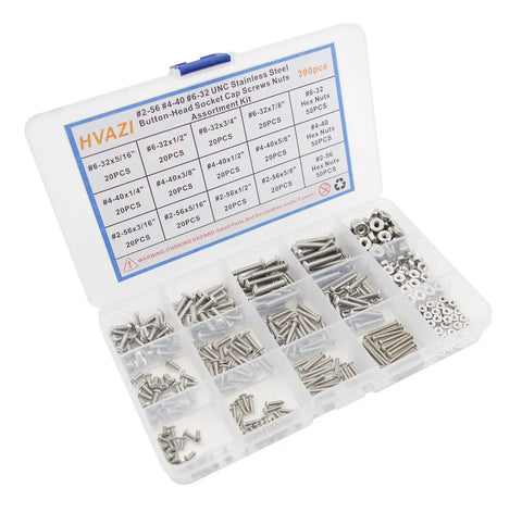Top Shelf 304 Stainless Steel Button Head Socket Cap Screws And Hex Nuts Assortment Kit With Inch Coarse Threads for heavy duty builds in clear organizer.