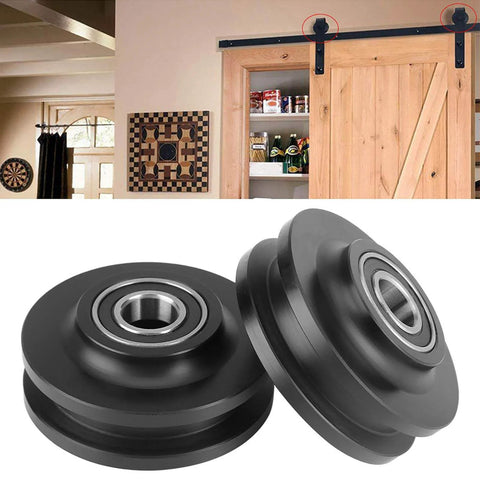 Two-Piece U-Groove Barn Door Wheel Set for DIY Installations, Heavy-Duty Pulley Bearings for Smooth Sliding on barn door track