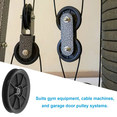 Premium Nylon Bearing Pulley Wheels 120 mm For Cable Machines And Home Gyms Rock Solid Replacement Hardware showing 120mm nylon wheels for gym use.
