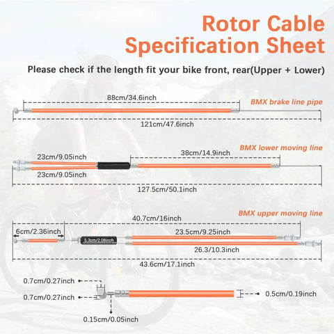 Rotor Cable Specification Sheet for Gyro Brake Cables Kit For 20 Inch Bikes Front And Rear With Upper And Lower Cables Spinner Rotor