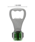 Top view of Screwdriver Style Bottle Opener With Durable Acetate Handle showing metal opener head and green handle, 1-3/4 inch width.