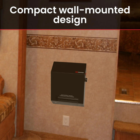 No Fuss Compact Wall Mount Rv Electric Heater Featuring Adjustable Thermostat And Ultra Slim Design, installed in RV wall.