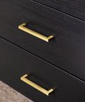 Brushed matte gold square drawer handles on black furniture, 5 Pack Solid Brass Cabinet Pulls With Six And A Quarter Inch Hole Centers