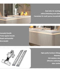 Modern Floating Double Sink Bathroom Vanity 92 Inch Wide With Oak Wood Cabinet And Ceramic Sinks Smart Anti Fog Mirror And Faucet Set Straight Fire Bathroom Glow Up, featuring dual sinks and concealed handles.