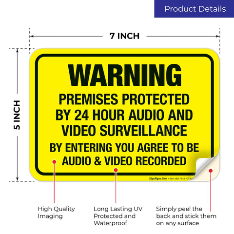 Keep Drifters From Meddling With Your Patch With This Legit Heavy Duty Security Surveillance Decal Sticker warning 7x5 inch yellow vinyl
