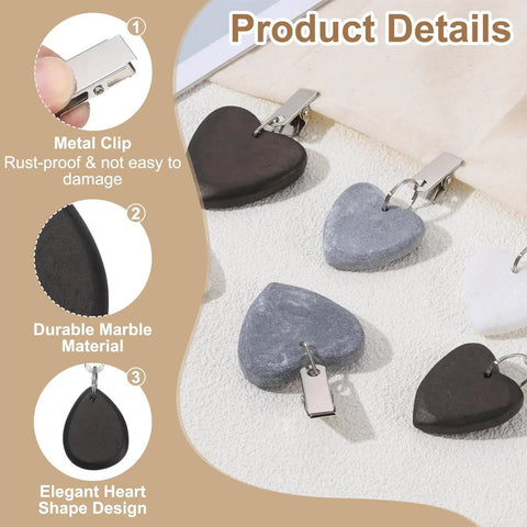 10 Pack Teardrop Tablecloth Weights With No Slip Metal Clips Marble Stone Pendant Weights 4.5x3.5 cm 8.4 cm Total Length