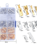 150 Piece Quick Splice Spade Connectors Kit With Insulated Nylon Sleeves For Two Point Eight Four Point Eight And Six Point Three Millimeter Male And Female Crimp Terminals For Car Audio Wiring, showing compartments with assorted sizes and materials.
