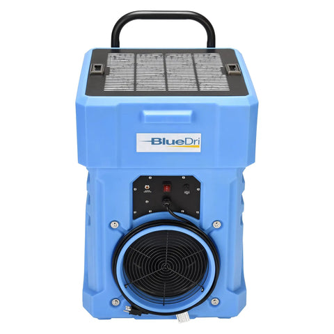Front view of Powerful 1000 CFM Portable HEPA Air Scrubber With Two Stage Filtration for large indoor spaces, blue casing