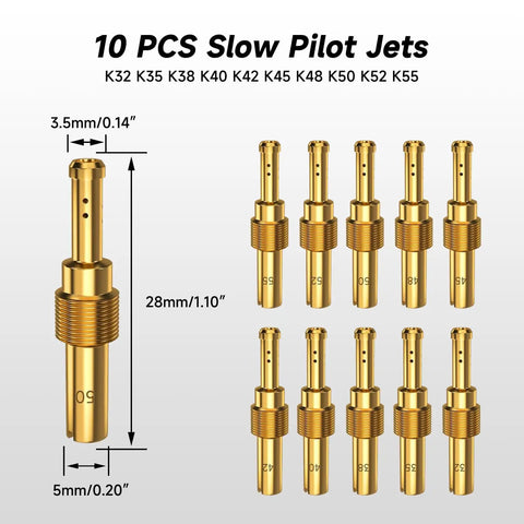 10-piece slow pilot jets with dimensions for Carburetor Main Jet And Pilot Jet Kit For Keihin PWK CVK OKO KOSO Polini Carbs