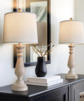 Mid Century 24.5 Inch Table Lamp Set of 2 for Living Room and Bedroom Rustic Beige Resin Bases With Linen Shade End Table Nightstand Lamps for Dorm Office Cozy Vibe Soft Light on a black console