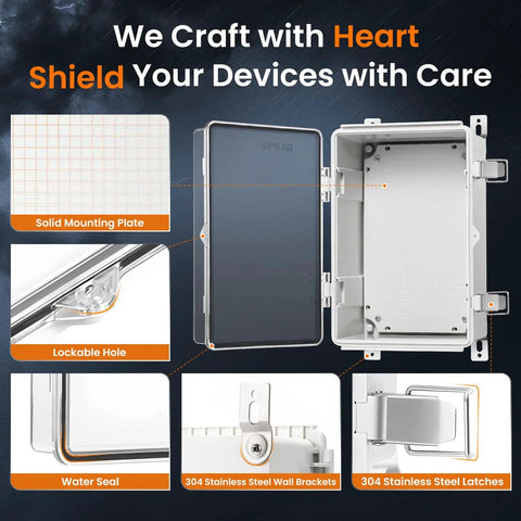 IP67 Waterproof Junction Box Outdoor Enclosure With Mounting Plate And Wall Brackets, Weatherproof Electrical Project Box With Hinged Clear Cover, Built Tough Plastic Weatherproof Box For Outdoor Use